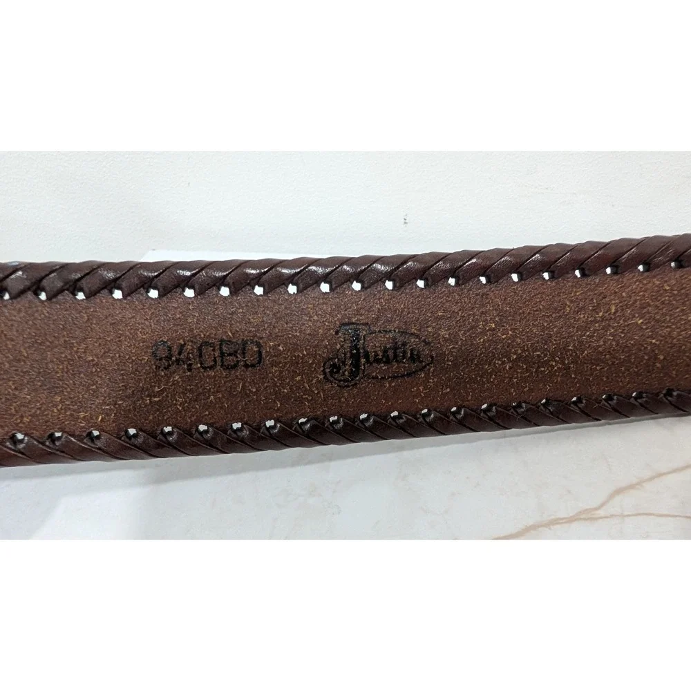 Justin Mens Brown Leather Western Belt Braided Edge 940BD Size 40